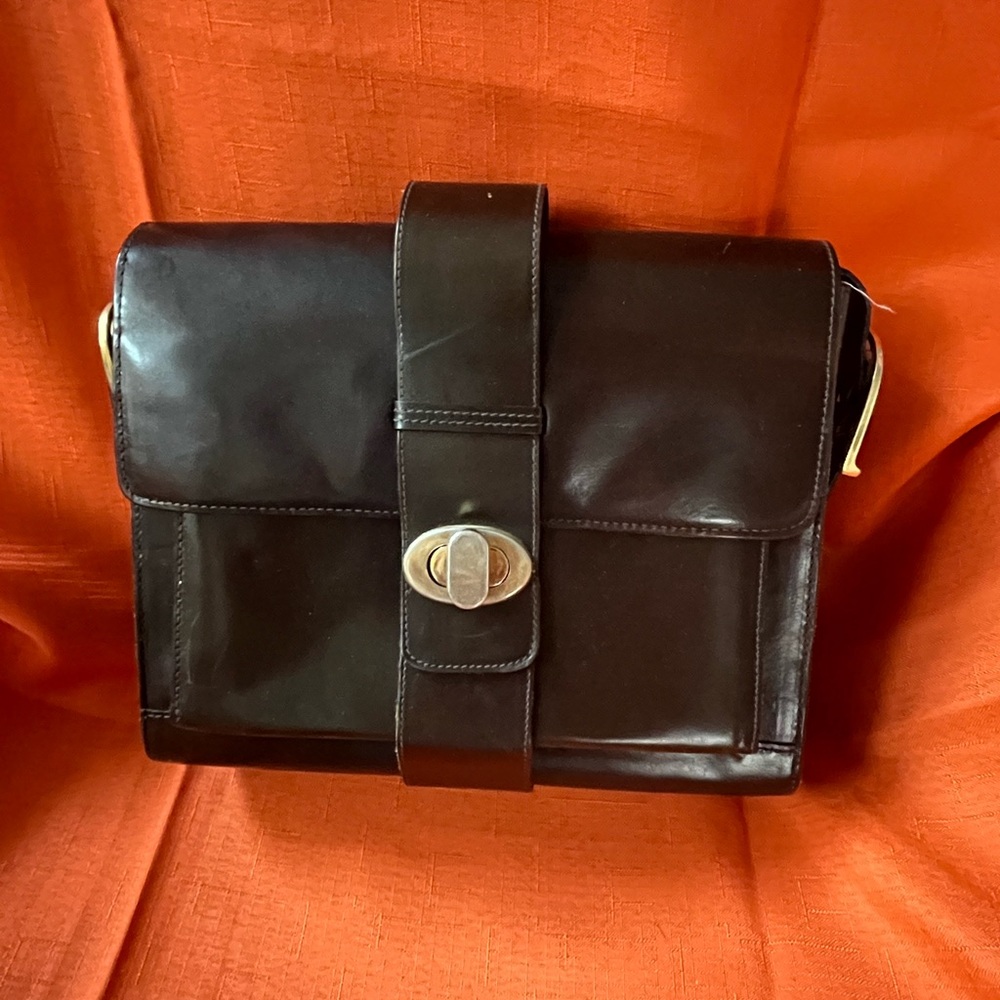 Classic Dark Brown Leather Crossbody Bag with Turn-Lock